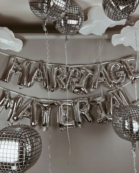 Bachelorette Balloons Decoration, Silver Bride Balloons, Bachelorette Silver Theme, Hen Do Balloons, Hens Themes, Bachelorette Party Decorations Balloons, Disco Balloons, Cloud Balloons, Glamping Bachelorette