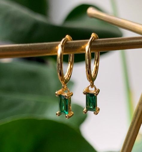 Emerald Green And Gold, Gold Huggie Hoop Earrings, Gold Huggie Earrings, Emerald Green Earrings, Earrings Emerald, Green Gift, Sleeper Earrings, Jasper Earrings, Natural Stone Jewelry