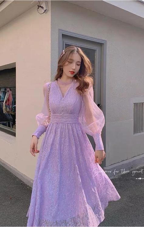 Lilac Dress Casual, Long Frocks For Women, Purple Ball Gown, Pretty Maxi Dress, Cottagecore Dresses, Purple Outfit, Long Gown Design, Simple Bridesmaid Dresses, Blessed Friday