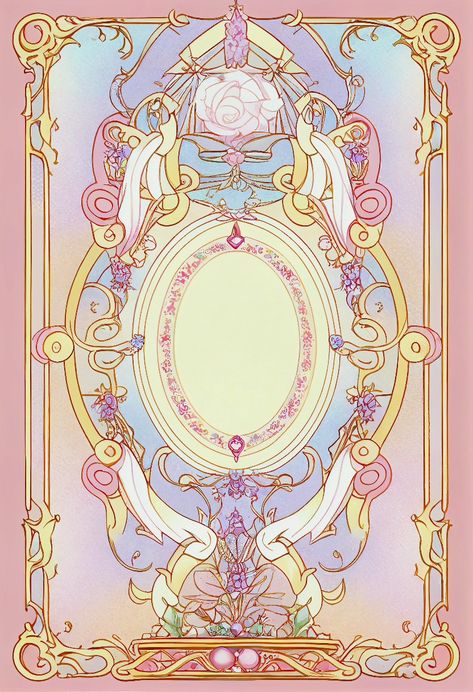 Kawaii Branding, Art Nouveau Graphic Design, Border Aesthetic, Elegant Illustration, Tarot Card Design, Sakura Card Captor, Notebook Cover Design, 카드 디자인, Carton Invitation