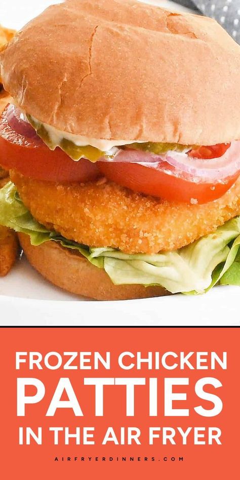 Here's the best-frozen food recipe ready in just 15 minutes! This Frozen Chicken Patties in the Air Fryer recipe features chicken patties, cheese, and buns for a savory and crispy chicken burger. Make this simple dinner idea perfect for whipping up burgers in a snap! Air Fry Frozen Chicken Patties, Frozen Chicken Patties Recipes Ideas, Chicken Patty Recipes Frozen, Chicken Patty Recipes, Weeknight Dinner Pasta, Frozen Sweet Potato Fries, Chicken Buns, Crispy Chicken Burgers, Cooking Frozen Chicken