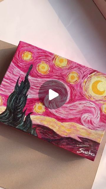 Pink Starry Night Painting, Pink Van Gogh, Pink Starry Night, Pinturas Aesthetic, Lukisan Van Gogh, Forest Drawing, Starry Night Painting, Flamingo Painting, Painted Vans