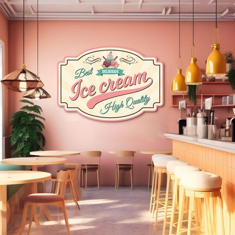 Find more items: https://www.etsy.com/shop/Oyshi?ref=seller-platform-mcnav Welcome to our delightful collection of Custom Ice Cream Signs, where every scoop brings a smile! Add a touch of sweetness to your space with our charming Ice Cream Welcome Sign, perfect for greeting guests to your ice cream parlor, cafe, or kitchen. Our Ice Cream Shop Sign is a must-have for any ice cream lover, capturing the whimsy and joy of indulging in everyone's favorite treat. Elevate your decor with our Retro Cafe Colorful Ice Cream Shop, Old Fashioned Ice Cream Shop, Ice Cream Shop Sign Ideas, Coastal Ice Cream Shop, Old School Ice Cream Shop, Small Ice Cream Shop Design, Ice Cream Store Design, Ice Cream Parlor Aesthetic, Ice Cream Parlor Interior