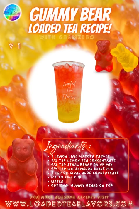 Herbalife Gummy Bear Tea Recipe, Herbalife Tea Recipes With Rainbow Candy, Wild Berry Beverage Mix Herbalife Tea Recipes, Tropical Loaded Tea Recipes, Gummy Bear Loaded Tea Recipe, Nutrition Drinks Loaded Teas Recipes, Loaded Tea Recipes Herbalife Tropical Liftoff, Healthy Cafe, Layered Drinks