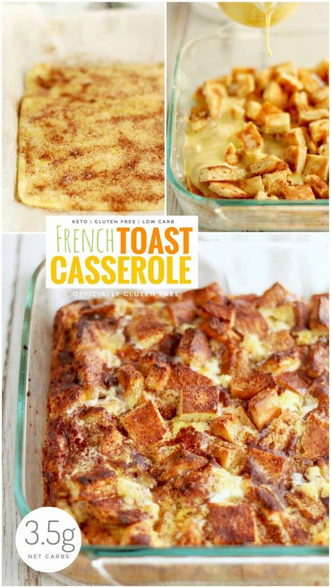 Keto French Toast Casserole | Low Carb & Gluten Free Breakfast Bake Low Carb Gluten Free Breakfast, Keto French Toast Casserole, Quick Low Carb Breakfast, Keto French Toast, Casserole Low Carb, Low Carb Breakfast Casserole, Gluten Free Breakfast, Toast Casserole, Yummy Casseroles