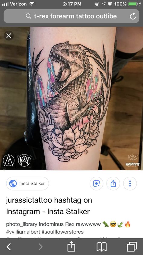 Indominus Rex Tattoo, Jurassic Park Tattoo, Indominus Rex, Dinosaur Tattoos, World Tattoo, Flower Store, Forearm Tattoo, American Traditional Tattoo, American Traditional