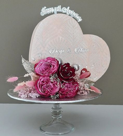 Cakes & Co. - Anjali Parwani on Instagram: “Silver anniversary celebration with this tilted heart cake 💕 had so much fun making this one 💗 Next on the list, a full standing one 😁 . .…” Standing Heart Cake Designs, Standing Heart Cake, Heart Cake With Flowers, Heart Shape Anniversary Cake, Engagement Card Design, Heart Cake Design, Cookies Decoration, Cake Heart, Shaped Cakes