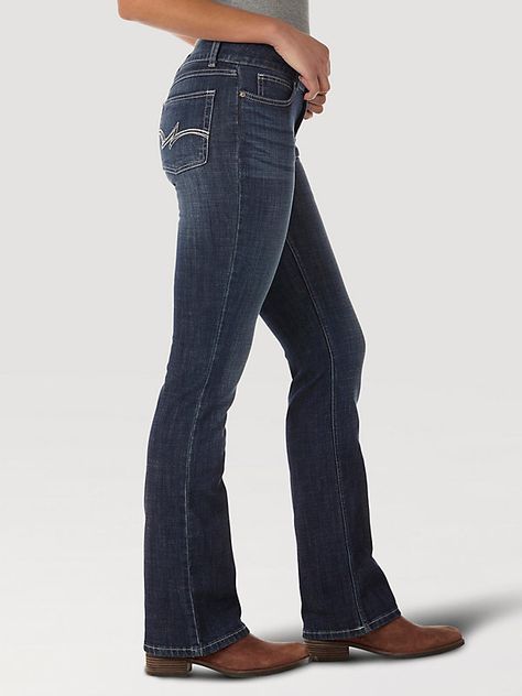 CLASSIC AND SIMPLE BOOTCUT STYLE Look no further than our essential bootcut for classic women's everyday jeans. Sitting comfortably below the waist, our women's mid-rise bootcut jeans offer a bit of stretch for casual denim that works for every occasion. The classic bootcut leg opening makes this versatile style perfect for pairing with boots or heels for an elevated look that enhances your figure. Made with the quality you've come to expect, Wrangler® jeans for women are a closet staple you can Bootcut Jeans With Boots Outfits, Bootcut Jeans Outfit With Boots, Best Bootcut Jeans, Wrangler Jeans Women's, Bootcut Jeans Outfit, Wrangler Women, Midrise Jeans, Boots And Jeans, Everyday Jeans