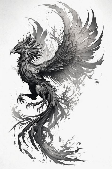 Phoenix Greek Mythology, Japanese Phoenix Tattoo Design, Phoenix Leg Tattoo, Phoenix Tattoo Sketch, Phoenix Black And White, Fire Phoenix Tattoo, Phoenix Sketch, Japanese Phoenix Tattoo, Fenix Tattoo