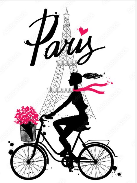 Paris Vector, Eiffel Tower Fashion, Bike Drawing, Paris Wallpaper, Riding Bike, Fabric Wall Art, Dont Touch My Phone Wallpapers, Hand Drawn Illustration, Fashion Art Illustration