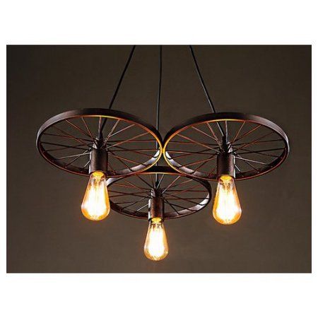 Warehouse of Tiffany Edison Serapiko 3 Light Chandelier, Bronze Edison Chandelier, Industrial Style Lighting, Bicycle Wheel, Wagon Wheel Chandelier, 3 Light Chandelier, Rusted Metal, Geometric Chandelier, Metal Chandelier, Industrial Pendant Lights