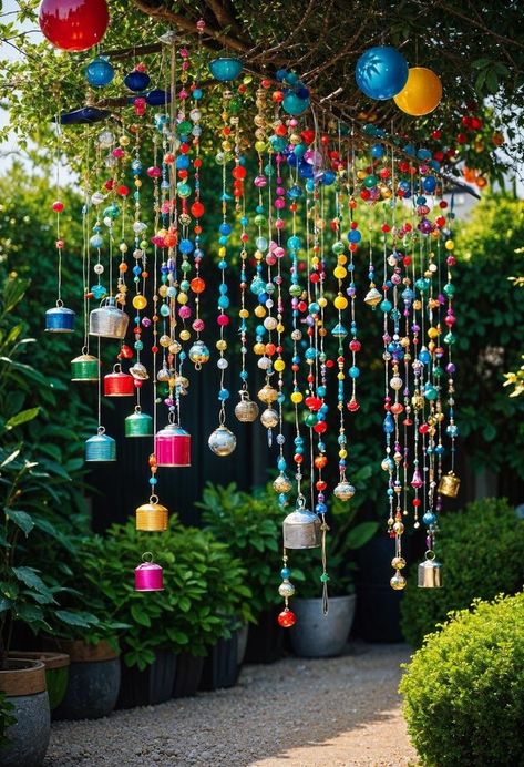 Spring Backyard Decor, Diy Outdoor Sculpture, Outdoor Art Ideas, Magical Backyard Ideas, Garden Art Diy Whimsical, Colorful Backyard Ideas, Magical Garden Ideas, Whimsical Garden Ideas, Artistic Garden