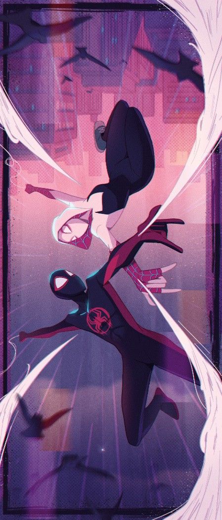 Spider Man Fan Art Wallpaper, Miles Gwen Pavitr Hobie Fan Art, Spidergwen Background, Gwen Stacy Universe, Miles Morales X Gwen Stacy Fanart, Miles Morales And Gwen Stacy Fanart, Gwen And Miles Wallpaper, Gwen Across The Spiderverse, Spiderman Across The Spider Verse Fanart