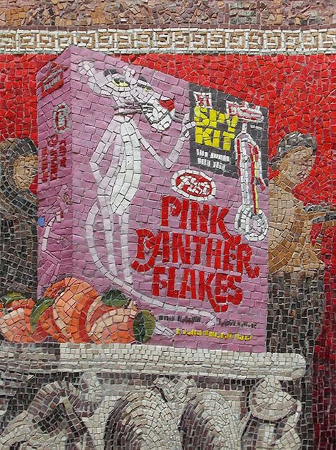 Cheeky-Mosaic12 Roman Mosaic Art, Mosaic Madness, Roman Mosaic, Modern Mosaics, Mosaic Murals, Glass Mosaic Art, Pink Panther, Collage Background, Mosaic Wall Art