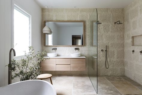 Your Beautiful Home Culburra Beach | Projects | Loughlin Furniture Powder Room Neutral, Room Neutral, Timber Vanity, Bespoke Bathroom, Curved Bench, Timber Table, Timber Furniture, Timber Construction, Beach Bathrooms