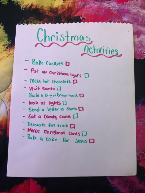 Fun things for the family to do this cold december December Things To Do, Christmas Stuff To Do, Xmas Sleepover, Christmas List Template, Bored Ideas, Cold December, Handwriting Ideas, Christmas Checklist, Christmas Lists