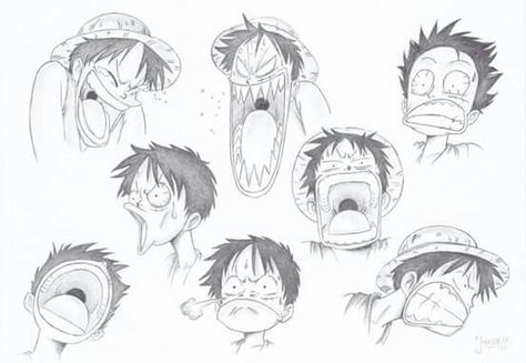 Luffy Face Expression, One Piece Facial Expressions, One Piece Face Expressions, Luffy Expressions, Funny Manga Faces, One Piece Expressions, One Piece Funny Faces, One Piece Art Style, Facial Expressions Drawing