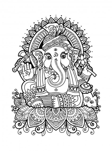 Ganesha Coloring Page, Ganesha Mandala, Mandala Indiana, Carving Drawing, Arte Ganesha, Vintage Wedding Stationery, Indian Traditional Paintings, Ganesha Drawing, Ganesh Art Paintings