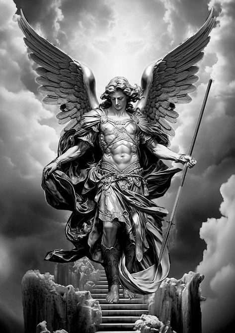 Male Angel Tattoo Designs, Angel Leg Tattoo Men, St Michael The Archangel Tattoo Design, Arhangel Mihail Tattoo, San Michele Arcangelo Tattoo, Arcangel Michael Tattoo, Michael Archangel Art, Archangel Michael Tattoo For Men, St Gabriel Archangel Tattoo