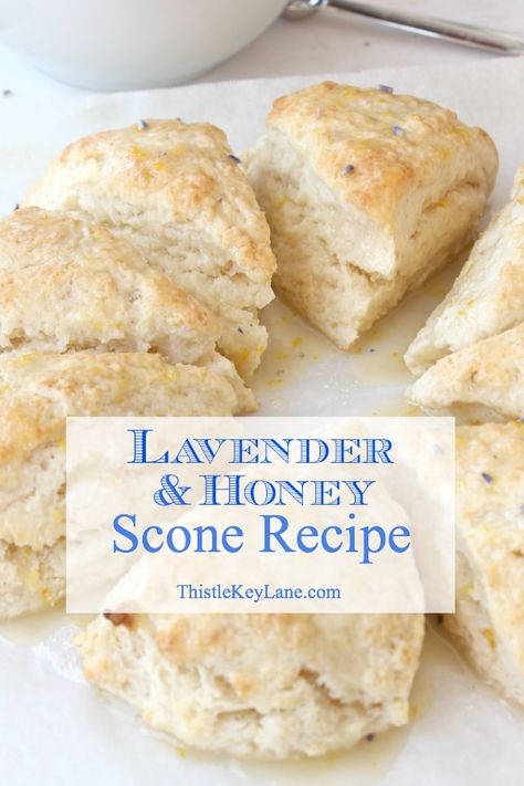 Lavender and Honey Scone Recipe - Turn a classic scone recipe into a delicious treat with a lavender and honey glaze for just the right amount of sweetness. #sconerecipe #baking #homemade #scones #lavenderandhoneyscones #sconerecipe Baking With Tea Recipes, Natural Baking Recipes, Classic Baking Recipes, Honey Scones Recipe, Lavender Honey Recipe, Cooking With Honey Recipes, Lavender Biscotti Recipe, Honey Baking Recipes, Fun Scone Flavors