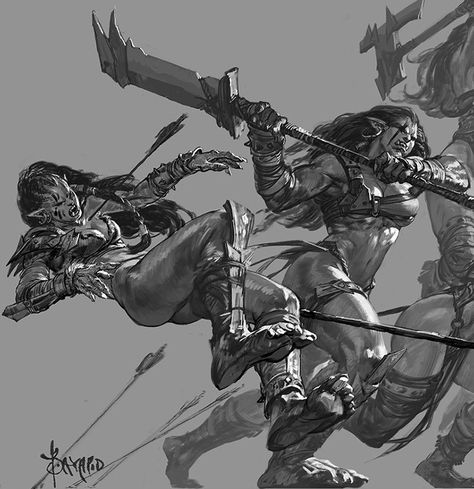 CyberClays — Ms. Orc: We die, we fight! - by Bayard Wu More... Orc Woman, Warcraft Orc, Composition Examples, Viking Character, Shadow Painting, Creature Concept Art, Action Poses, Creature Concept, Black And Grey Tattoos