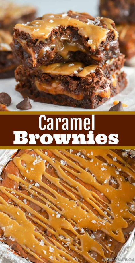 Brownies Caramel, Caramel Brownies Recipe, Chocolate Caramel Brownies, German Chocolate Cake Mix, Cosmic Brownies, Nutella Brownies, Homemade Caramel Sauce, Caramel Brownies, Dessert Party