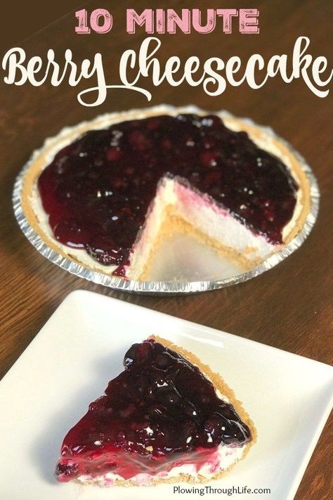 Do you need a last minute dessert that's easy and delicious?  This Ten-Minute Berry Cheesecake only has 5 ingredients and is the perfect weeknight treat or dessert for a big gathering. Recipes Pudding, Cherry Cheesecake Recipe, No Bake Cherry Cheesecake, Berry Cheesecake, Cherry Cheesecake, Sweet Recipes Desserts, Delicious Cakes, Chocolate Dessert Recipes, Cream Desserts