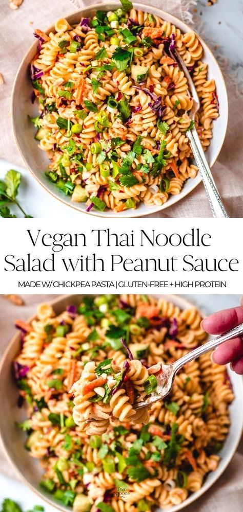 Vegan Thai Pasta Salad, Thai Peanut Pasta Salad, Vegan Pasta Salad Recipes, Chickpea Pasta Recipes, Peanut Pasta Salad, Thai Peanut Noodle Salad, Thai Pasta Salad, Noodle Salad With Peanut Sauce, Pasta Salad Healthy