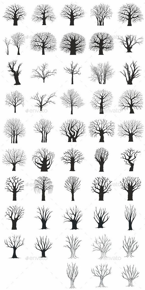 Art Trees Painting, Tree Printable Free Templates, Dead Tree Drawing, Silhouette Drawing Ideas, Decorative Symbols, Drawing Trees, Tree Symbol, Dead Tree, Tree Sketches