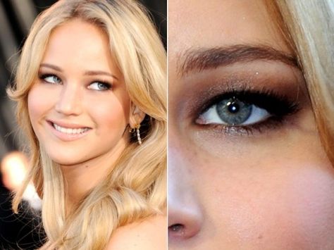 Jennifer Lawrence's extremely hooded eyes. Extremely Hooded Eyes, Makeup Tips For Blue Eyes, Trucco Smokey Eye, Eyeshadow For Hooded Eyes, Make Up Diy, Blue Eye Makeup Tutorial, Hooded Eye Makeup Tutorial, Hooded Eyelids, Eyeliner For Hooded Eyes