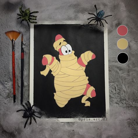 Halloween Character Paintings, Easy Spooky Paintings, Paintings Halloween, Movie Canvas Painting, Halloween Art Drawing, Art Print Quotes, Spooky Paintings, Ghost Artwork, Spongebob Halloween