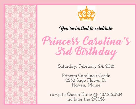 Birthday Princess Poster Flyer Invite Instagram Social Media Template Design Idea 30 Birthday Party, Invitation Card Sample, Princess Poster, Happy Birthday Invitation Card, Free Invitation Cards, Create Birthday Card, Invitation Card Maker, Birthday Invitation Card Template, 30th Birthday Party Invitations