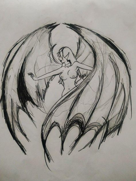 Scary Wings Drawing, Demon Wing Drawing, Siren Face Drawing, Mystic Creatures Drawings, Manananggal Art, Manananggal Drawing, Demon Wings Sketch, Demon Woman Drawing, Mythical Creatures Sketches