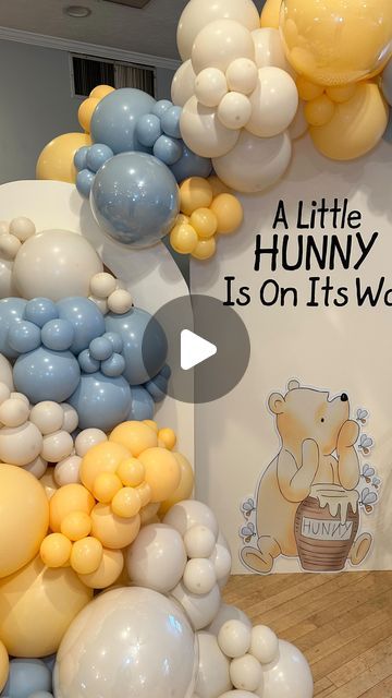 🍯A Little Hunny is on its way! 🍯 
•
•
Balloons,Chiara Panels, Custom Props, Custom Decal all provided by @designsbygbc. Book  n... | Instagram Chiara Boards With Balloons, Baby Shower Props, Chiara Backdrop, Winnie The Pooh Themes, Neutral Baby Shower, Custom Decals, Neutral Baby, Winnie The Pooh