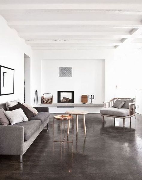 dark polished concrete floors for a living room Decoration Beton, Ikea Sofas, Painted Concrete Floors, Concrete Stained Floors, Basement Flooring, Stained Concrete, Polished Concrete, Painted Floors, A Living Room