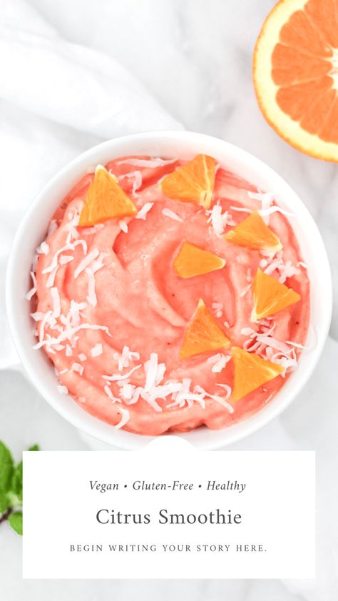 A white bowl holding a pink citrus smoothie, garnished with orange slices and coconut flakes Citrus Smoothie Recipes, Grapefruit Smoothie, Easy Vegan Breakfast, Tropical Smoothie Recipes, Grapefruit Recipes, Citrus Smoothie, Vegan Breakfast Easy, Orange Smoothie, Healthy Plant Based Recipes