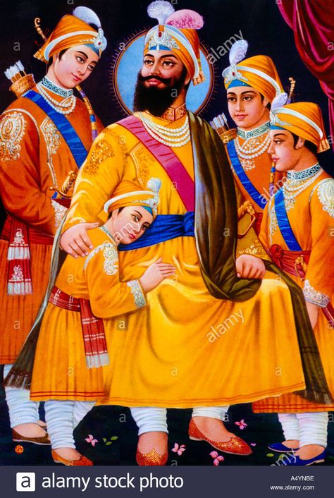 Download this stock image: Guru Govind Singh And Sons - A4YNBE from Alamy's library of millions of high resolution stock photos, illustrations and vectors. Guru Gobind Singh Ji With Sons, Chaar Sahibzade Pics, 4 Sahibzade Pics, Char Sahibzade Pics Full Hd, Chaar Sahibzaade Pics, Sabal Singh Bawri, 4 Sahibzade, Char Sahibzade Pics, Chaar Sahibzaade