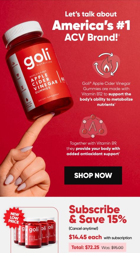 Goli ACV Gummies: A Delicious Way to Get Your Daily Dose of B Vitamins Supplement Ads, Goli Apple Cider Vinegar, Vitamins For Heart Health, Focus Supplements, Apple Cider Vinegar Gummies, Acv Gummies, Vitamin B9, Good Advertisements, Healthy Supplements