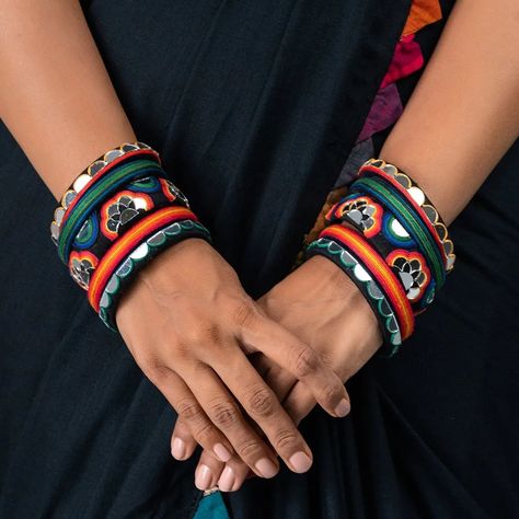 LAST WEEK TO ORDER FOR NAVRATRI! UK AND ROI! SHOP NOW!! Fabric Bangles, Navratri Collection, Embroidered Jewelry, Silk Thread Jewelry, Thread Jewellery, Silk Art, Handmade Bangles, Bracelet Crafts, Bead Jewellery