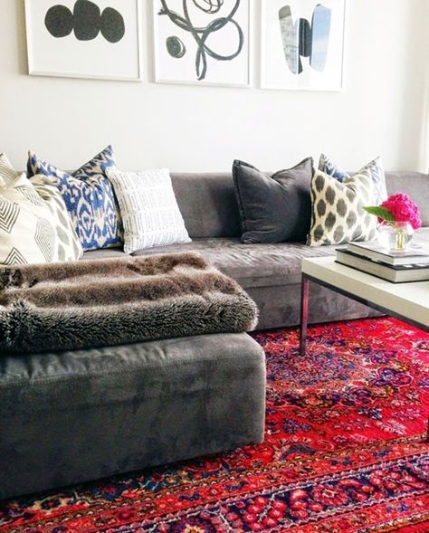 living-room-persian-rug Persian Carpet Living Room, Rug Decor Living Room, A Modern House, Persian Rugs, The Vault, Persian Carpet, Modern Spaces, Living Room Carpet, Persian Rug