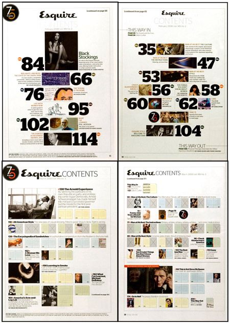 Contents Page Esquire magazine Magazine Page Layouts, Typography Magazine, Magazine Layout Inspiration, Contents Page, Contents Layout, 잡지 레이아웃, Table Of Contents Page, Editorial Design Layout, Yearbook Design