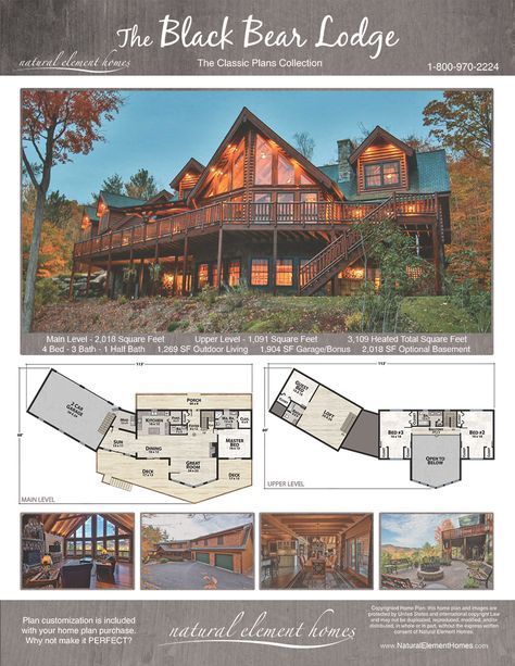 Black Bear Lodge | Natural Element Homes | Classic Plans | Lake house plans, Cabin house plans, Log cabin floor plans Four Bedroom Cabin Floor Plans, Lodge Blueprints, Luxury Cabin Floor Plans, Winter Cabin Floor Plans, Large Cabin Floor Plans, Chalet Style Homes Floor Plans, Lodge Home Plans, Mountain Lodge Floor Plans, Mountain House Floor Plans