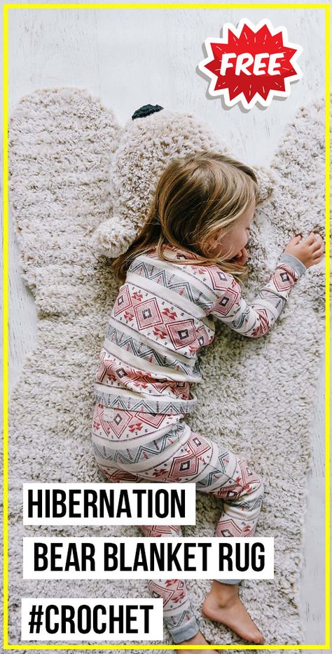 crochet Hibernation Bear Blanket Rug free pattern - FREE Crochet Rug Pattern for Beginners. Click to Get the Pattern #Rug #crochetpattern #crochet via @shareapattern.com Bear Rug Crochet, Crochet Animal Rugs Free Patterns, Crochet Bear Rug Free Pattern, Crochet Bear Rug, Crochet Baby Rug, Crochet Rug Pattern, Bear Skin Rug, Crochet Rug Patterns Free, Blanket Rug