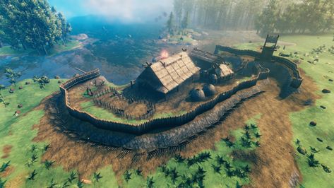 Valheim Farm, Valheim Castle, Ark Survival Evolved Bases, Crafting Area, Decorative Bench, Viking House, Base Ideas, Small Castles, Storybook Homes