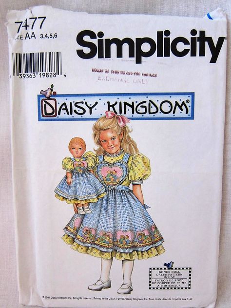 Pinafore Pattern, Farm Vintage, Simplicity Patterns Dresses, Daisy Kingdom, Vintage Daisy, Doll Dress Patterns, Baby Sewing Patterns, Doll Sewing Patterns, Simplicity Sewing