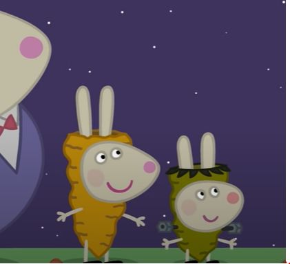 This is Rabecca Rabbit and her little brother in Halloween dressed up as disgusting carrots. Rebecca Rabbit, Rabbit Icon, Little Brother, Halloween Dress, Peppa Pig, Carrots, Halloween, Disney, Fictional Characters