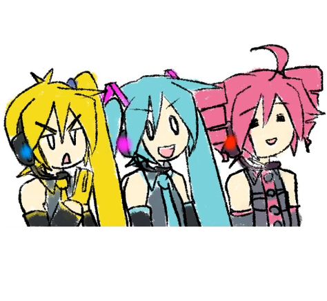 Triple Baka!! Hatsune Miku, Kasane Teto and Akita Neru Triple Baka, Vocaloid Characters, J Pop, Magnum Opus, Anime Fnaf, Kid Core, Pose Reference Photo, Magical Girl, Hatsune Miku