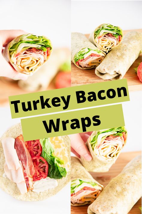 This easy turkey bacon wrap is perfect for lunch or a quick supper! With just 6 simple ingredients this easy wrap recipe takes less than 5 minutes to make, and is sure to be a hit with the whole family, not to mention it makes a great lunch for packing to work or school! Turkey Wraps Healthy, Ranch Salad Recipes, Spinach Tortilla Wraps, Bacon Wrapped Recipes, Quick Supper, Turkey Lunch, Turkey Lunch Meat, Wraps Recipes Easy, Turkey Bacon Wrap