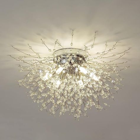 Firework Chandelier, Black Flush Mount Light, Black Ceiling Lighting, Modern Ceiling Lamps, Bedroom Light Fixtures, Crystal Ceiling Light, Hallway Entryway, Smart Bulb, Black Ceiling