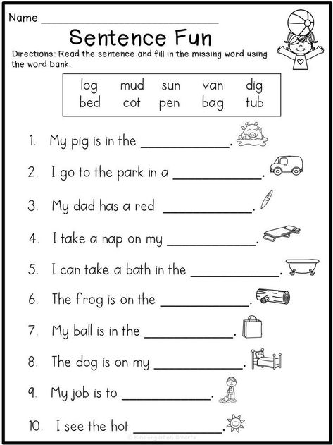 Sentence Worksheet, Language Arts Worksheets, Cvc Words Kindergarten, Kindergarten Phonics, English Worksheets For Kindergarten, Kindergarten Phonics Worksheets, Kindergarten Reading Activities, Kindergarten Reading Worksheets, Kindergarten Language Arts